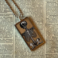 Skeleton / Skull, vintage illustrations up-cycled to soldered glass pendant