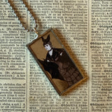 Vampire woman, vintage halloween illustrations, up-cycled to soldered glass pendant