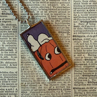 Snoopy, Great Pumpkin, comic strip illustrations from vintage Peanuts book, up-cycled to hand-soldered glass pendant