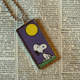 Snoopy, Great Pumpkin, comic strip illustrations from vintage Peanuts book, up-cycled to hand-soldered glass pendant