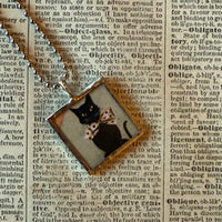 Black cats, vintage illustrations, up-cycled to soldered glass pendant