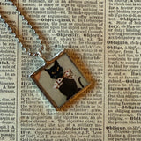 Black cats, vintage illustrations, up-cycled to soldered glass pendant