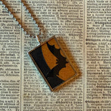 Bat, Jack O'Lantern, vintage halloween illustrations, up-cycled to soldered glass pendant