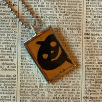 Bat, Jack O'Lantern, vintage halloween illustrations, up-cycled to soldered glass pendant