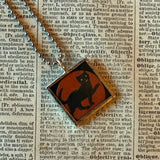 Black cats, vintage illustrations, up-cycled to soldered glass pendant