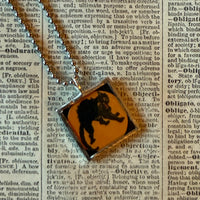 Black cats, vintage illustrations, up-cycled to soldered glass pendant