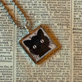 Black cats, vintage illustrations, up-cycled to soldered glass pendant