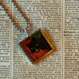 Black cats, vintage illustrations, up-cycled to soldered glass pendant