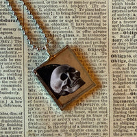 Raven, Skull, vintage halloween illustrations, up-cycled to soldered glass pendant