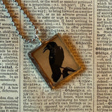 Raven, Skull, vintage halloween illustrations, up-cycled to soldered glass pendant