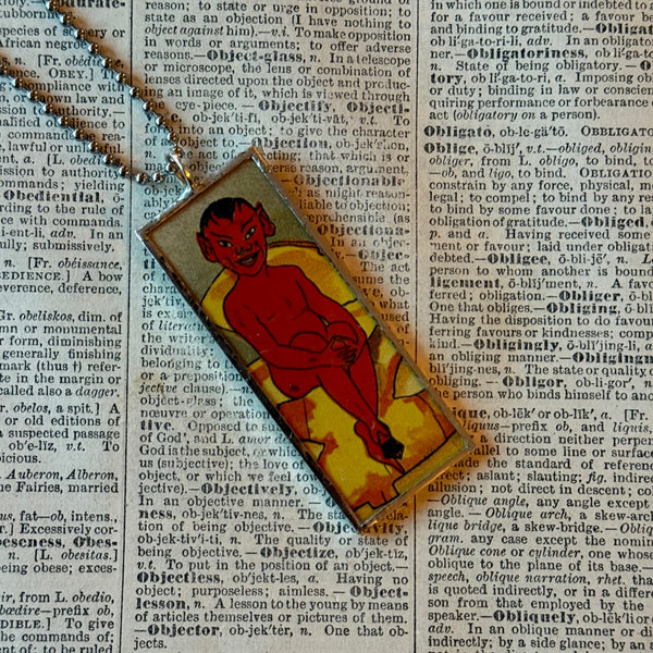 Devils, vintage illustrations upcycled to hand-soldered glass pendant