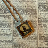 Owl, moon, vintage halloween illustrations, up-cycled to soldered glass pendant