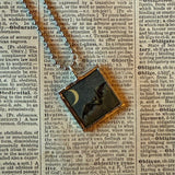 Owl, moon, vintage halloween illustrations, up-cycled to soldered glass pendant