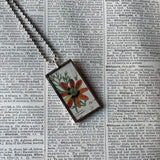 Adonis flowers, botanical illustrations, up-cycled to soldered glass pendant