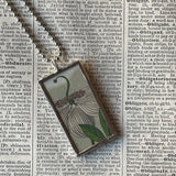 Yellow hibiscus, white lily, botanical illustrations, up-cycled to soldered glass pendant