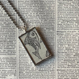 Water baby, sea horse, fish, vintage children's book illustrations, up-cycled to soldered glass pendant