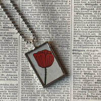 Poppy flowers, botanical illustrations, up-cycled to soldered glass pendant