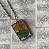 Poppy flowers, botanical illustrations, up-cycled to soldered glass pendant