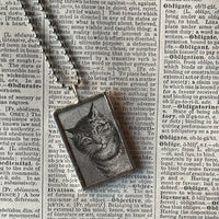 Cat, kitten, kitty, antique postcard illustrations up-cycled to soldered glass pendant