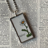 Daisy, Rose flowers, botanical illustrations, up-cycled to soldered glass pendant