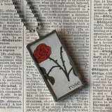 Daisy, Rose flowers, botanical illustrations, up-cycled to soldered glass pendant