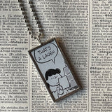 Snoopy, comic strip illustrations from vintage Peanuts book, up-cycled to hand-soldered glass pendant