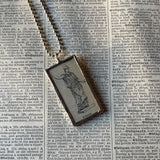 Goddess Athena, Greek Mythology, vintage dictionary illustration, hand soldered glass pendant, upcycled to soldered glass pendant