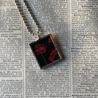 Red poppy, art nouveau illustration, up-cycled to soldered glass pendant