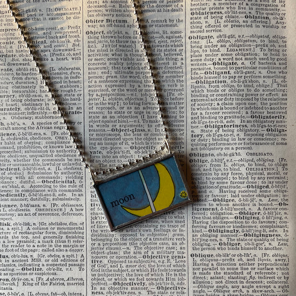 1 Moon and stars, original illustration from vintage Richard Scarry book, up-cycled to soldered glass pendant