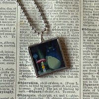 My Neighbor Totoro, Miyazaki animation stills / movie poster up-cycled to soldered glass pendant
