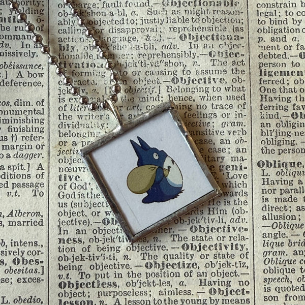 My Neighbor Totoro, Miyazaki animation stills / movie poster up-cycled to soldered glass pendant