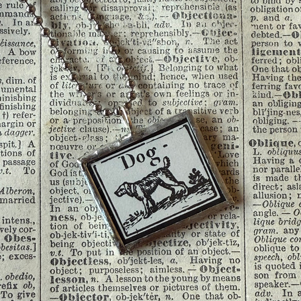 DOG, vintage illustration, upcycled to soldered glass pendant