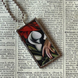Tamara de Lempicka Art Nouveau Woman painting, upcycled to 2-sided soldered glass pendant
