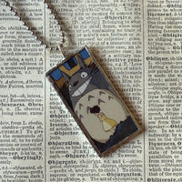 My Neighbor Totoro, Miyazaki animation stills / movie poster up-cycled to soldered glass pendant