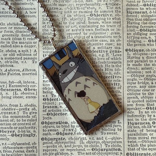 My Neighbor Totoro, Miyazaki animation stills / movie poster up-cycled to soldered glass pendant