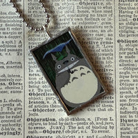 My Neighbor Totoro, Miyazaki animation stills / movie poster up-cycled to soldered glass pendant