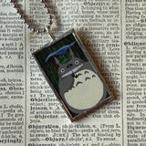 My Neighbor Totoro, Miyazaki animation stills / movie poster up-cycled to soldered glass pendant