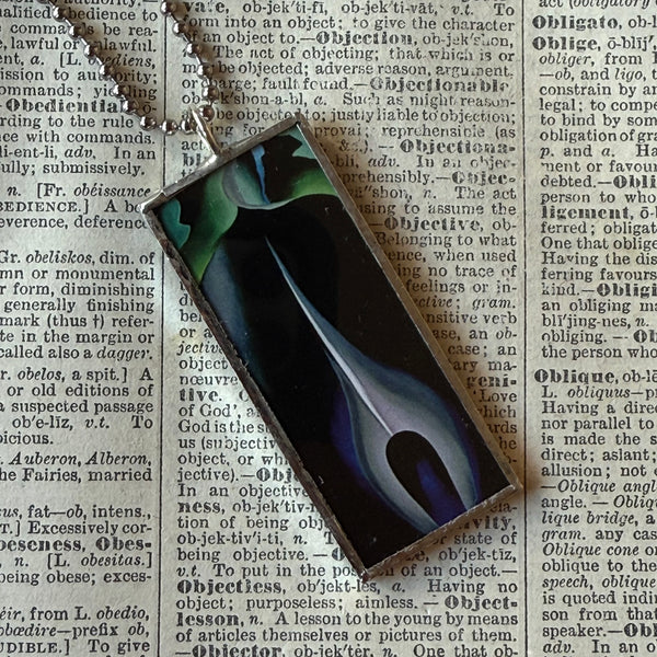 Georgia O'Keeffe, Prayer lilies, modern art, abstract painting, upcycled to hand-soldered glass pendant