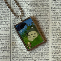 My Neighbor Totoro, Miyazaki animation stills / movie poster up-cycled to soldered glass pendant