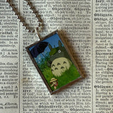 My Neighbor Totoro, Miyazaki animation stills / movie poster up-cycled to soldered glass pendant
