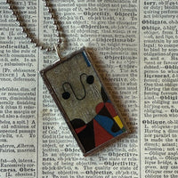 Joan Miro, modern art painting, upcycled to soldered glass pendant