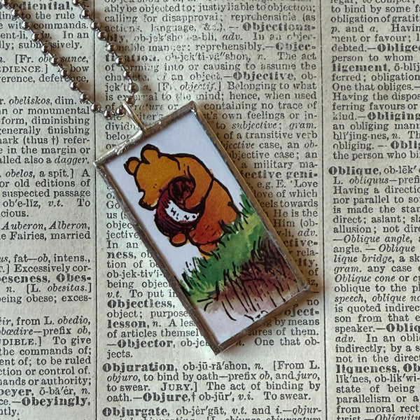Winnie the Pooh childrens' book illustrations up-cycled to hand-soldered glass pendant