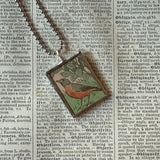 Robin, robin's nest, vintage children's book illustrations, up-cycled to soldered glass pendant