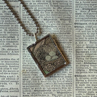 Robin, robin's nest, vintage children's book illustrations, up-cycled to soldered glass pendant