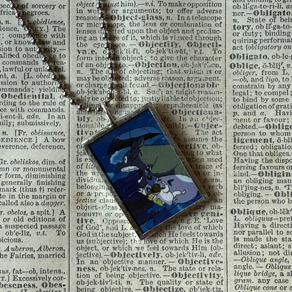 My Neighbor Totoro, Miyazaki animation stills / movie poster up-cycled to soldered glass pendant