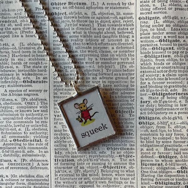 1 Mouse, vintage Richard Scarry children's book illustration up-cycled to soldered glass pendant