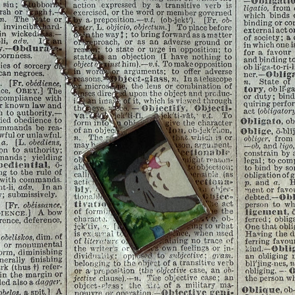 My Neighbor Totoro, Miyazaki animation stills / movie poster up-cycled to soldered glass pendant