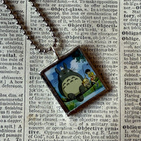 My Neighbor Totoro, Miyazaki animation stills / movie poster up-cycled to soldered glass pendant
