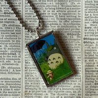 My Neighbor Totoro, Miyazaki animation stills / movie poster up-cycled to soldered glass pendant