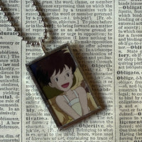 My Neighbor Totoro, Miyazaki animation stills / movie poster up-cycled to soldered glass pendant